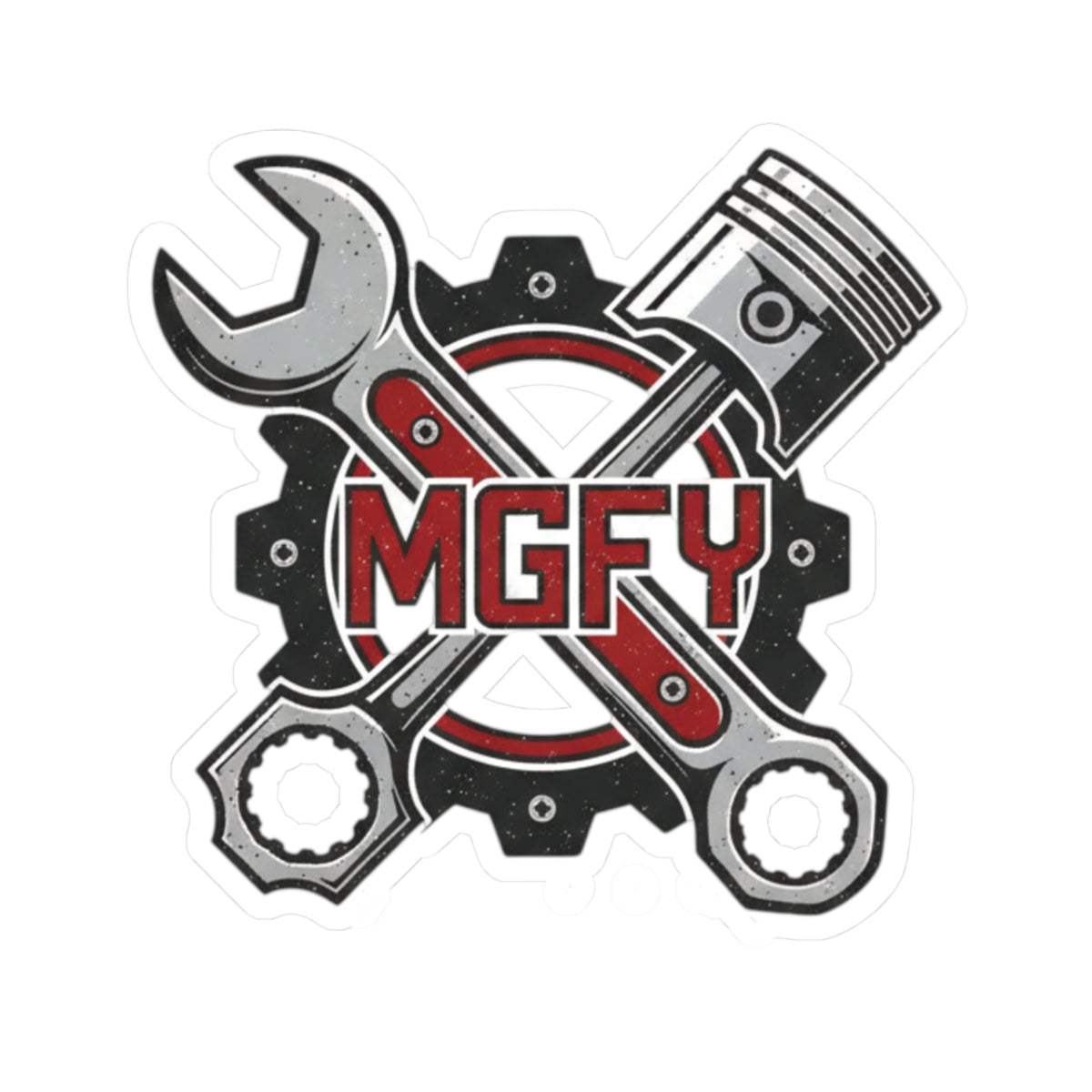 MGFY Mechanic Tools Kiss-Cut Sticker — Wrench, Piston & Gear Design