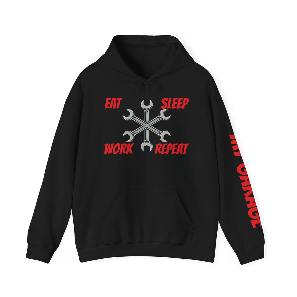Eat Sleep Work Repeat wrench design Hoodie | My Garage sleeve print