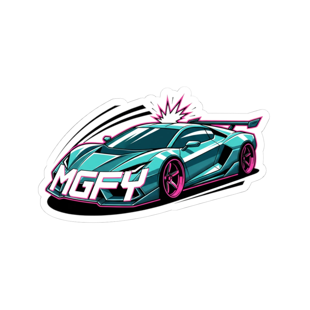 MGFY Supercar Kiss-Cut Sticker — Teal Sports Car with 'MGFY' Graphic