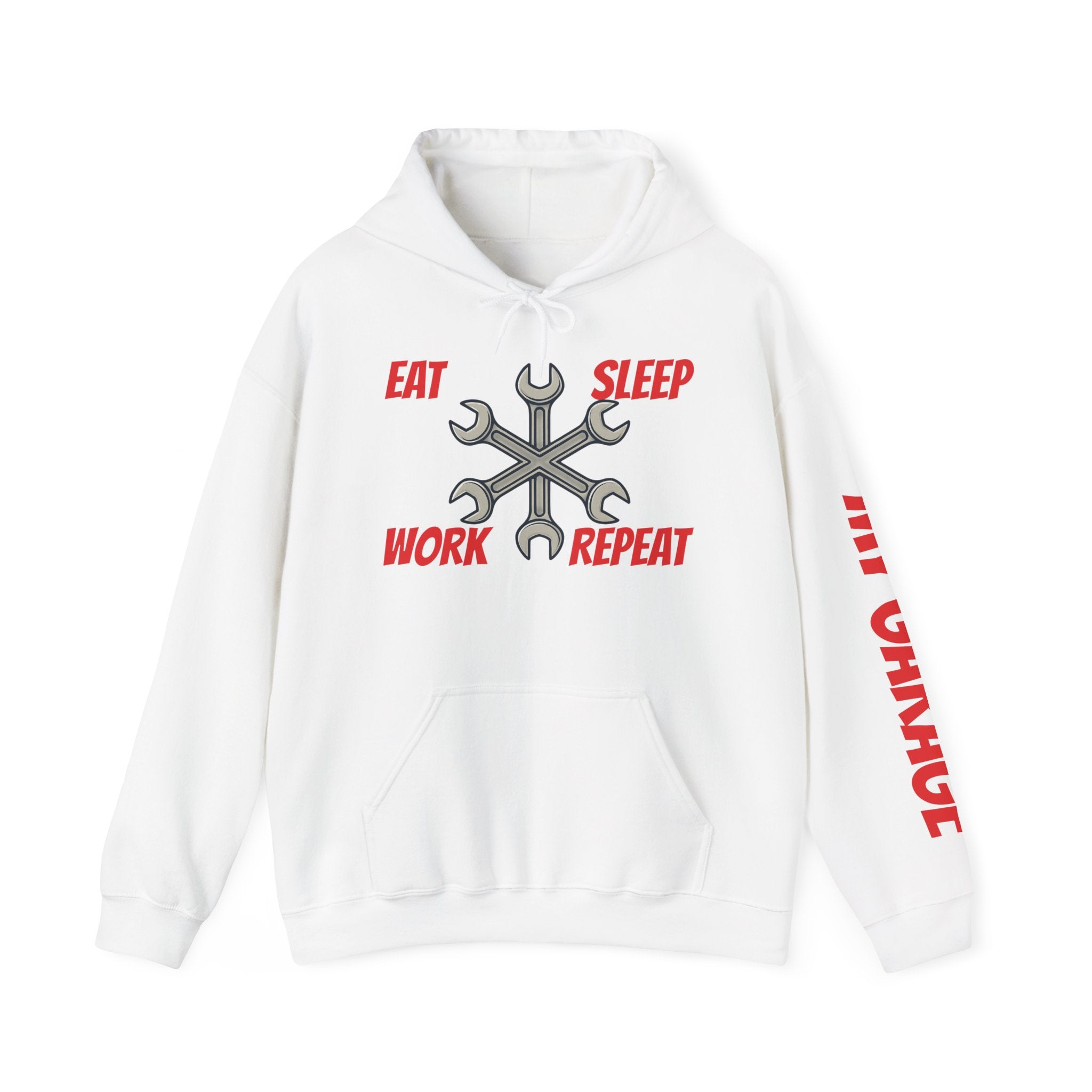 Eat Sleep Work Repeat wrench design Hoodie | My Garage sleeve print