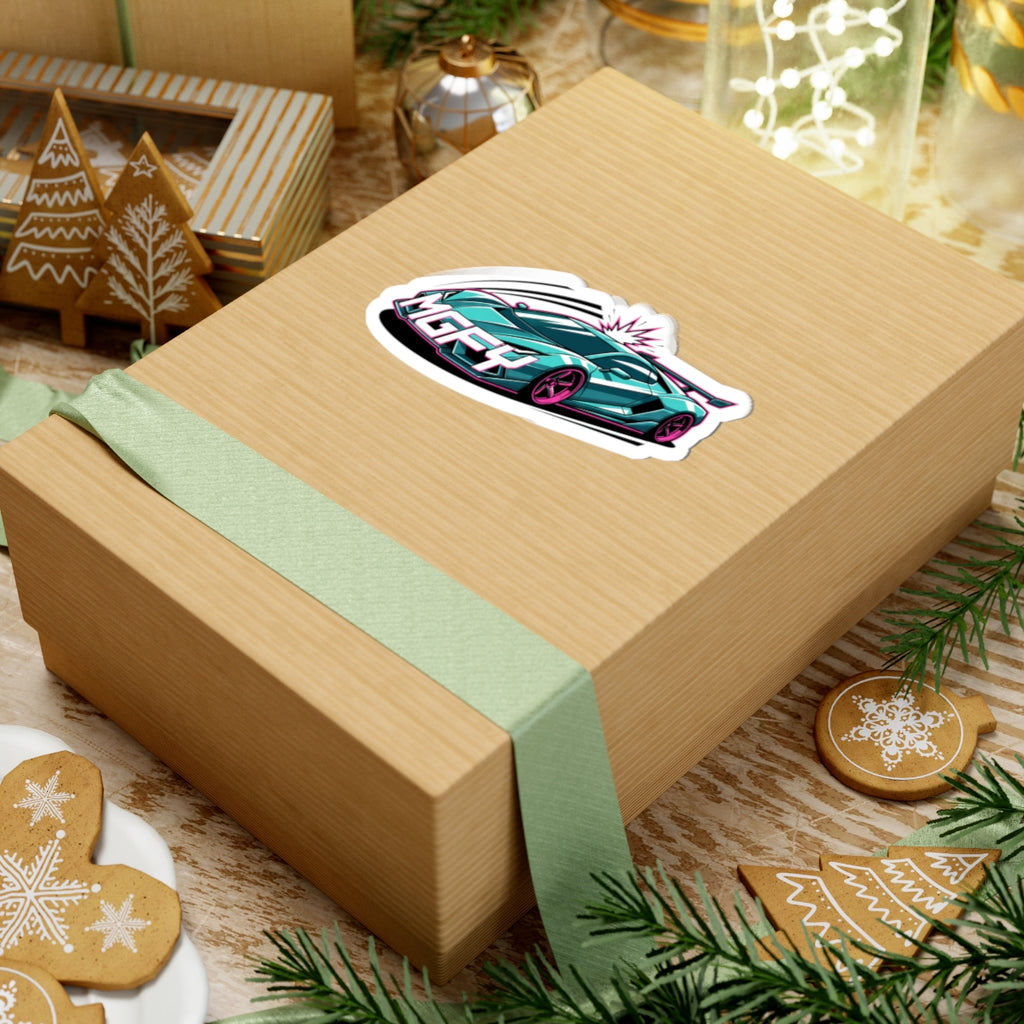 MGFY Supercar Kiss-Cut Sticker — Teal Sports Car with 'MGFY' Graphic