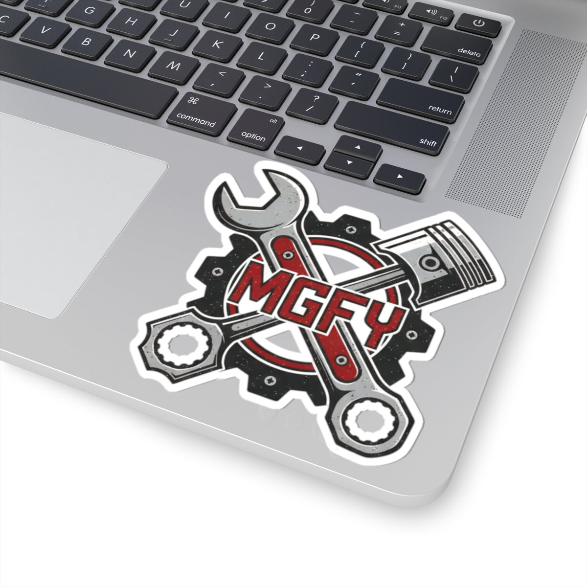MGFY Mechanic Tools Kiss-Cut Sticker — Wrench, Piston & Gear Design