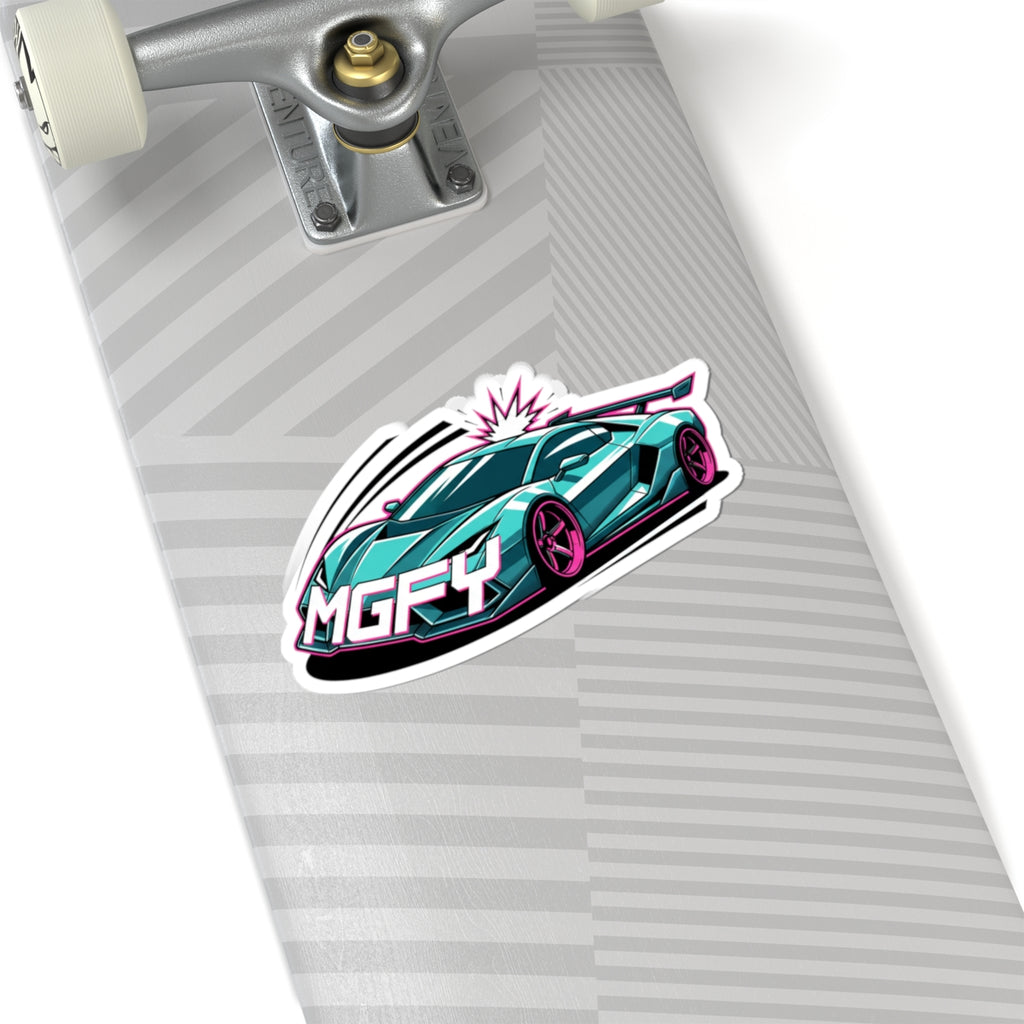 MGFY Supercar Kiss-Cut Sticker — Teal Sports Car with 'MGFY' Graphic
