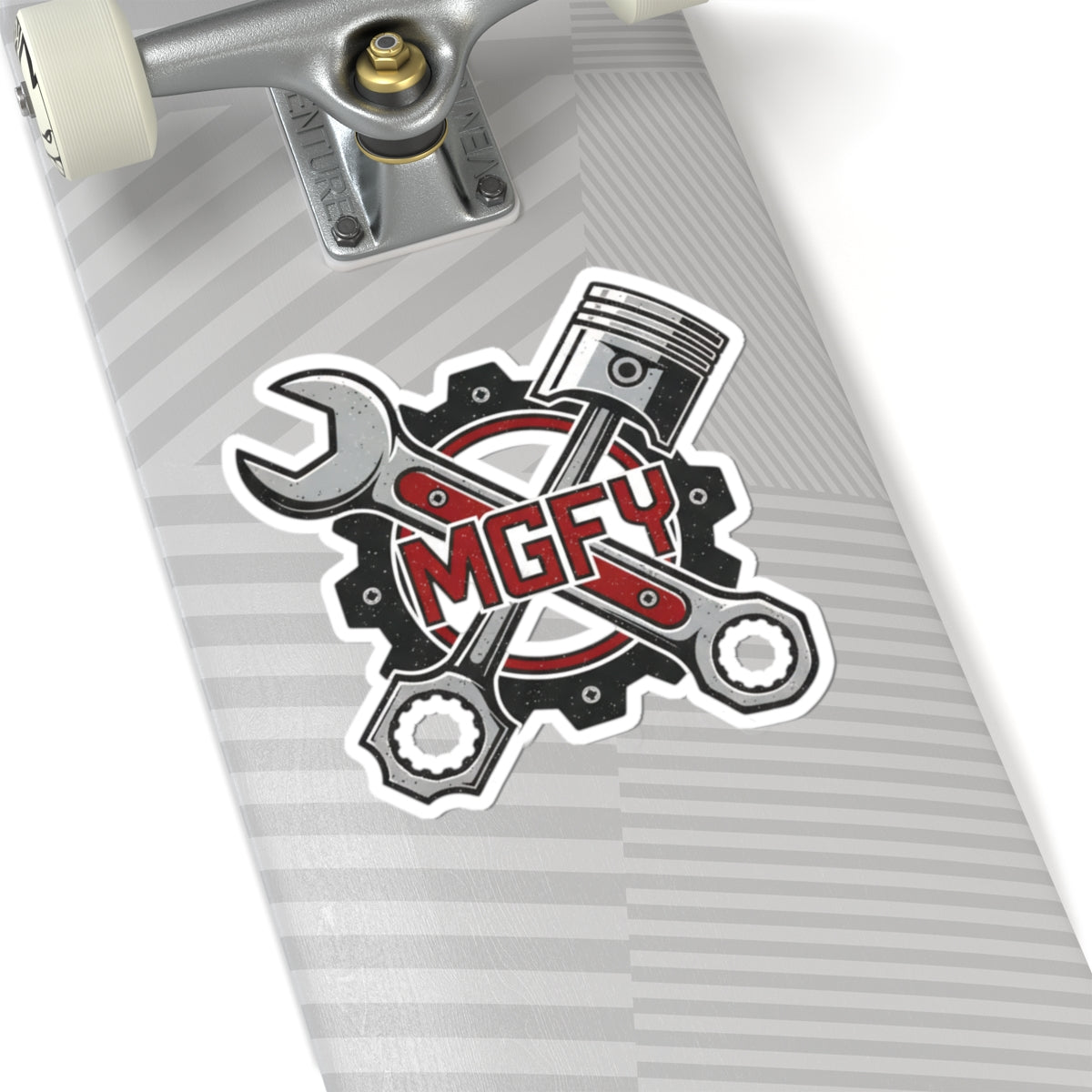 MGFY Mechanic Tools Kiss-Cut Sticker — Wrench, Piston & Gear Design