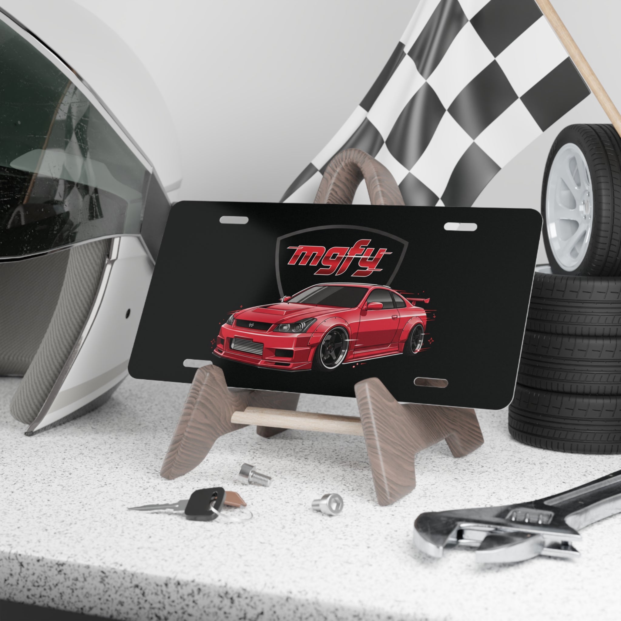 Red Sport Coupe Vanity Plate — "mgfy" Racing License Tag