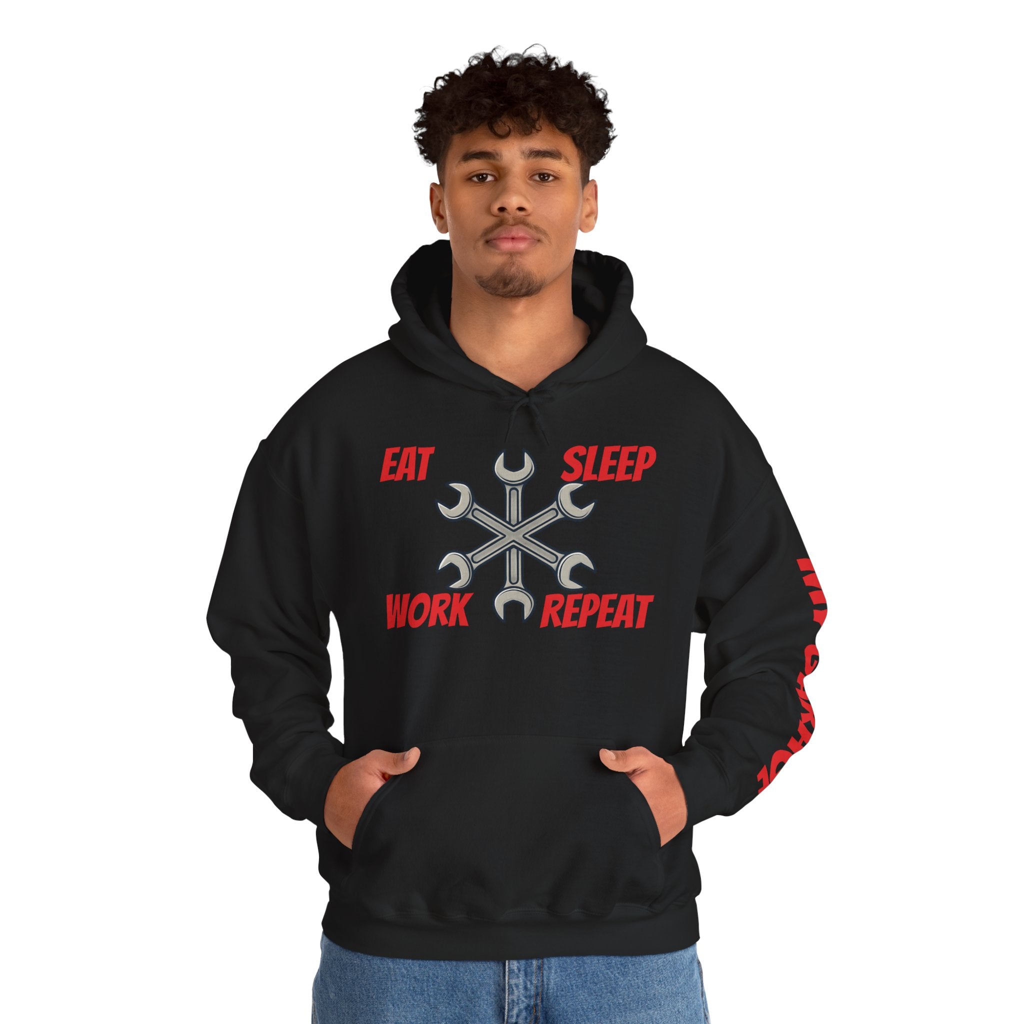 Eat Sleep Work Repeat wrench design Hoodie | My Garage sleeve print