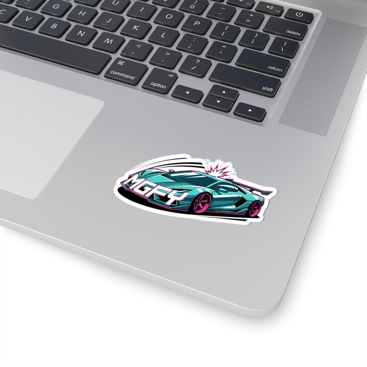 MGFY Supercar Kiss-Cut Sticker — Teal Sports Car with 'MGFY' Graphic